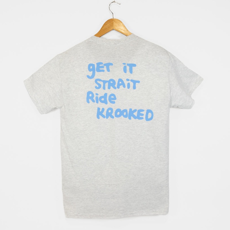 Krooked Skateboards – Strait Eyes T-Shirt – Ash Grey / Light Blue Small