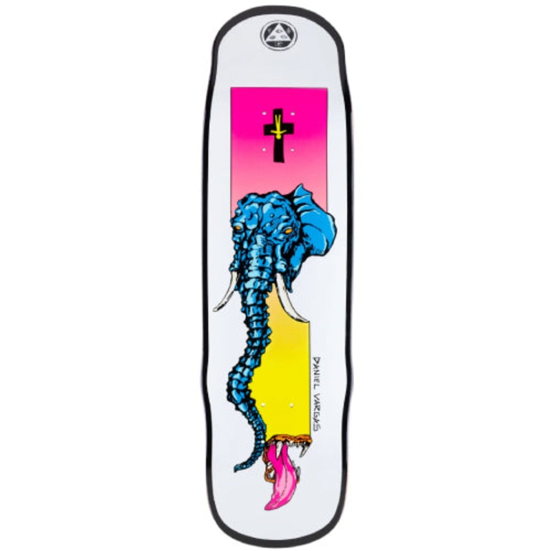 Welcome Daniel Vargas Tusk on Efigy White, Black Shaped Skateboard Deck 8.8″ 8.8″