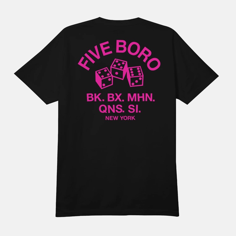5Boro Skateboards – Dice T-Shirt – Black / Pink Small