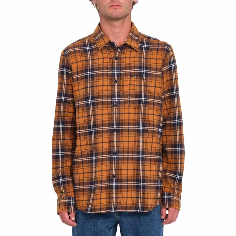 Volcom Caden Plaid Longsleeve Shirt Chestnut Brown MEDIUM