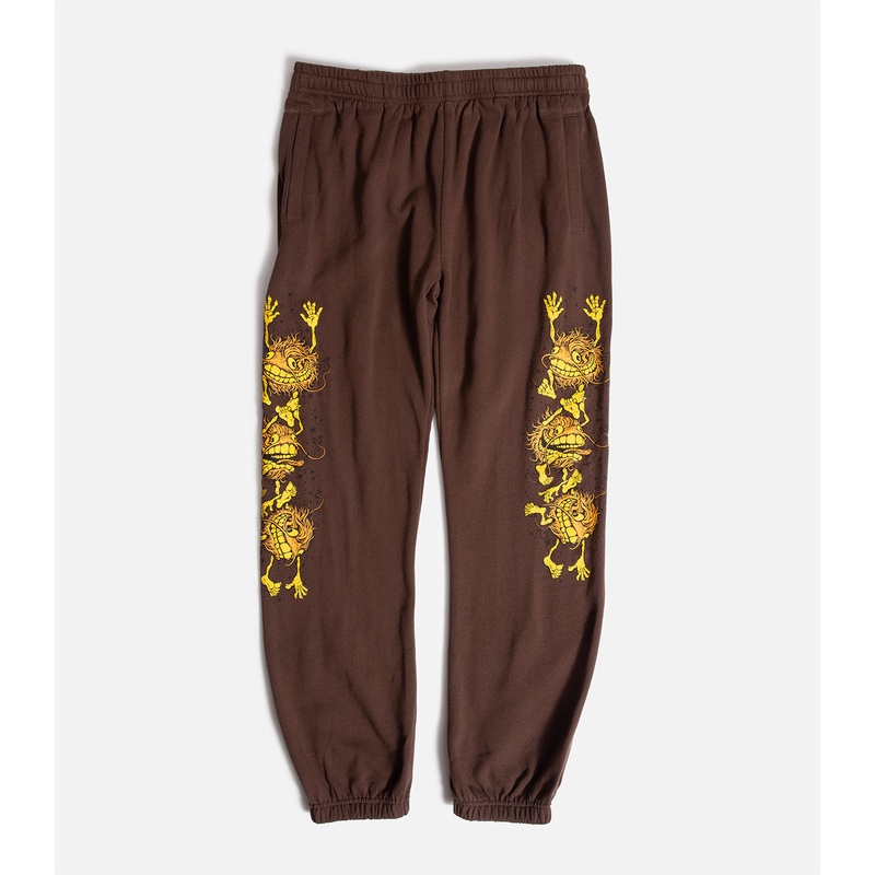 Antihero Grimple Stack Sweat Pants S Brown/Yellow