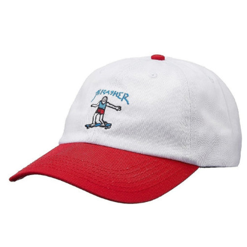 Thrasher Mark Gonzales Old Timer Strapback Hat – White/Red OS