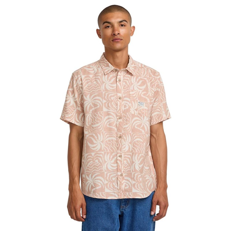 RVCA Exotica Short Sleeve Shirt Pale Mauve Pink MEDIUM