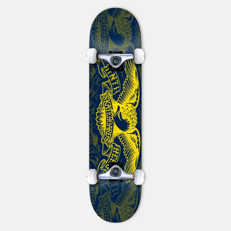 Anti Hero Skateboards – 7.3″ Repeater Eagle Complete Skateboard – Blue / Yellow