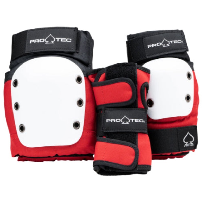 Pro-Tec Jr. Street Open Back Pad Set – Red/White/Black Youth SM