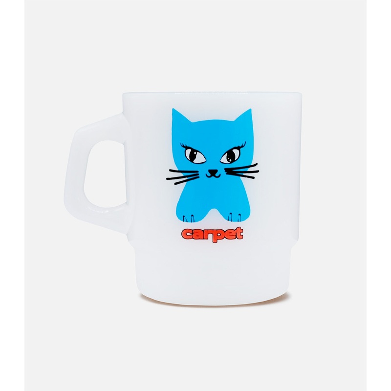 Carpet Cat Milk Glass Mug Blue