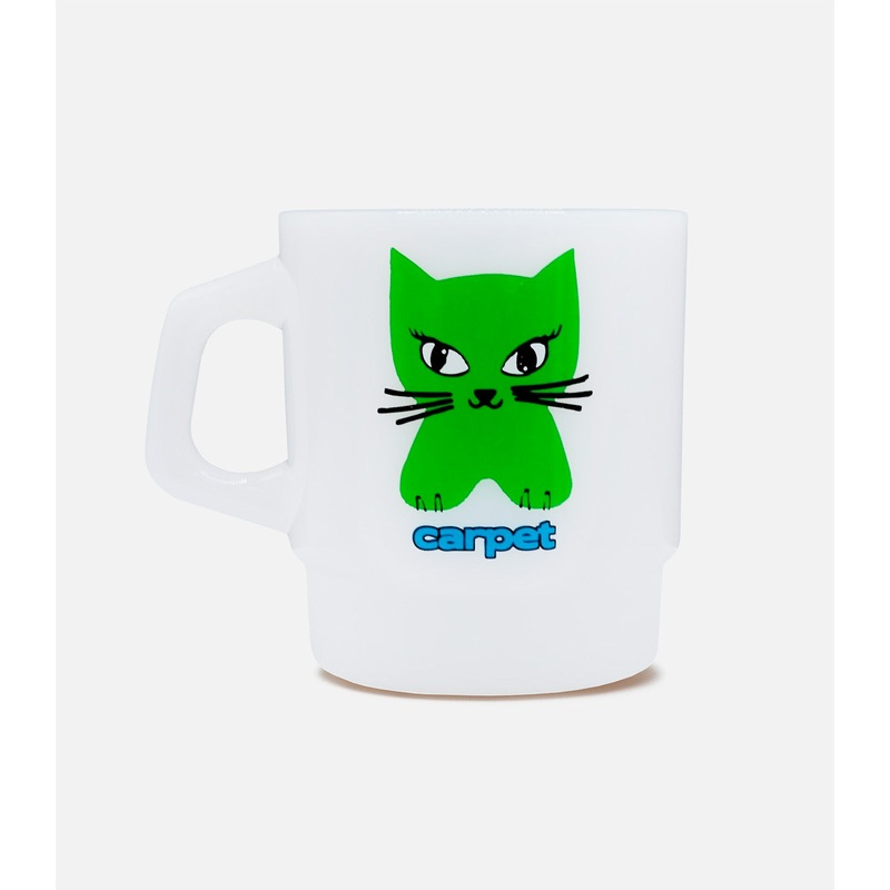 Carpet Cat Milk Glass Mug Green