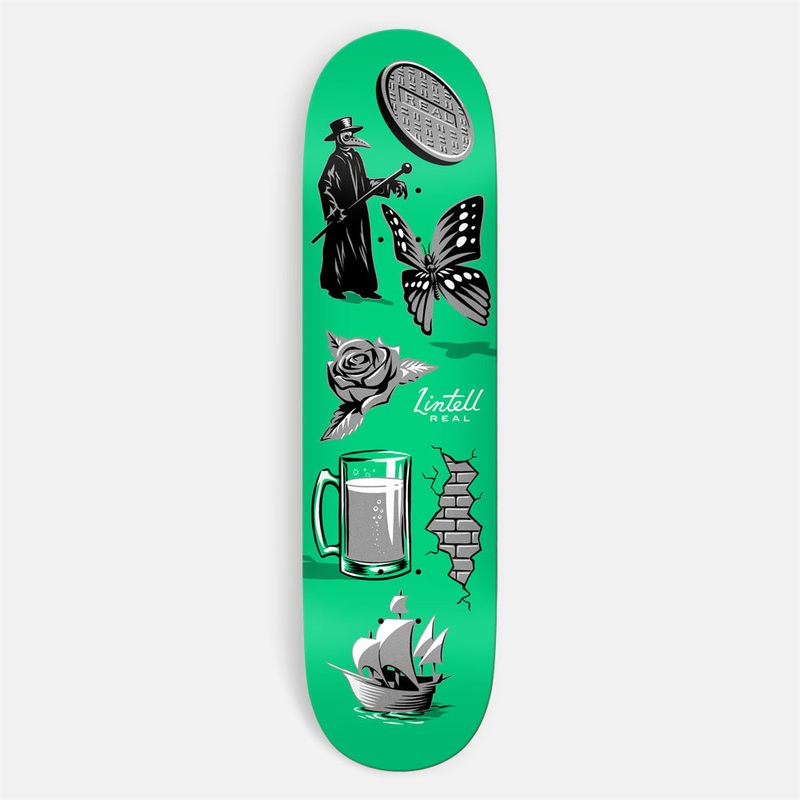 Real Skateboards – 8.28″ Harry Lintell Revealing Skateboard Deck – Green