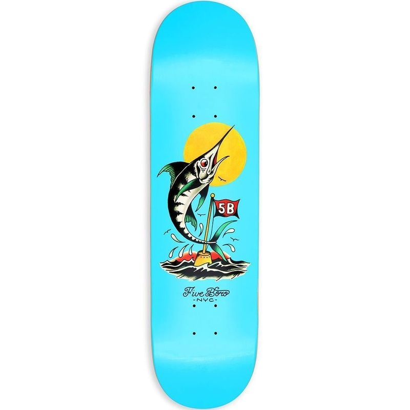5 Boro Fish Series Manhattan Marlin Skateboard Deck Blue 8″