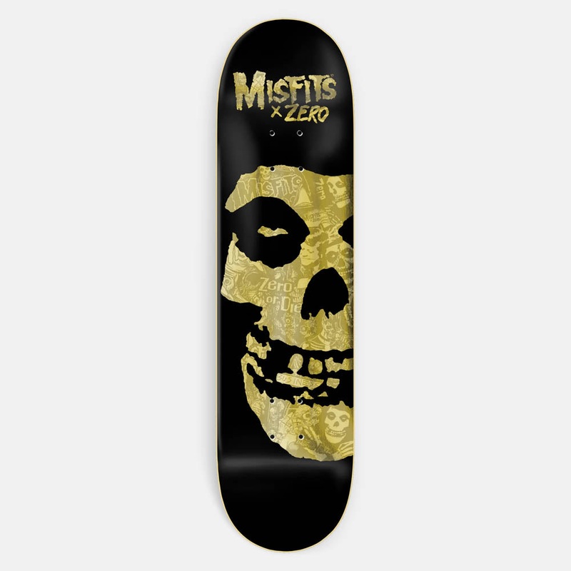 Zero Skateboards – 8.25″ Misfits Fiend Skull Collage Skateboard Deck – Black / Gold