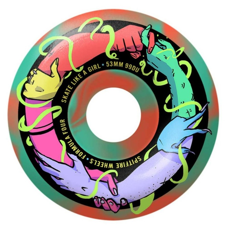 Spitfire Formula Four Classic Skate Like a Girl Wheels Teal, Coral Swirl 53MM 99D