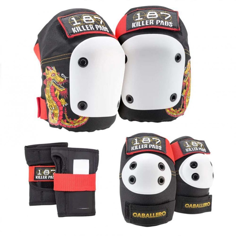 187 Killer Skateboard Pads Adult Six Pack Set Caballero Black/ Red/ Gold YOUTH