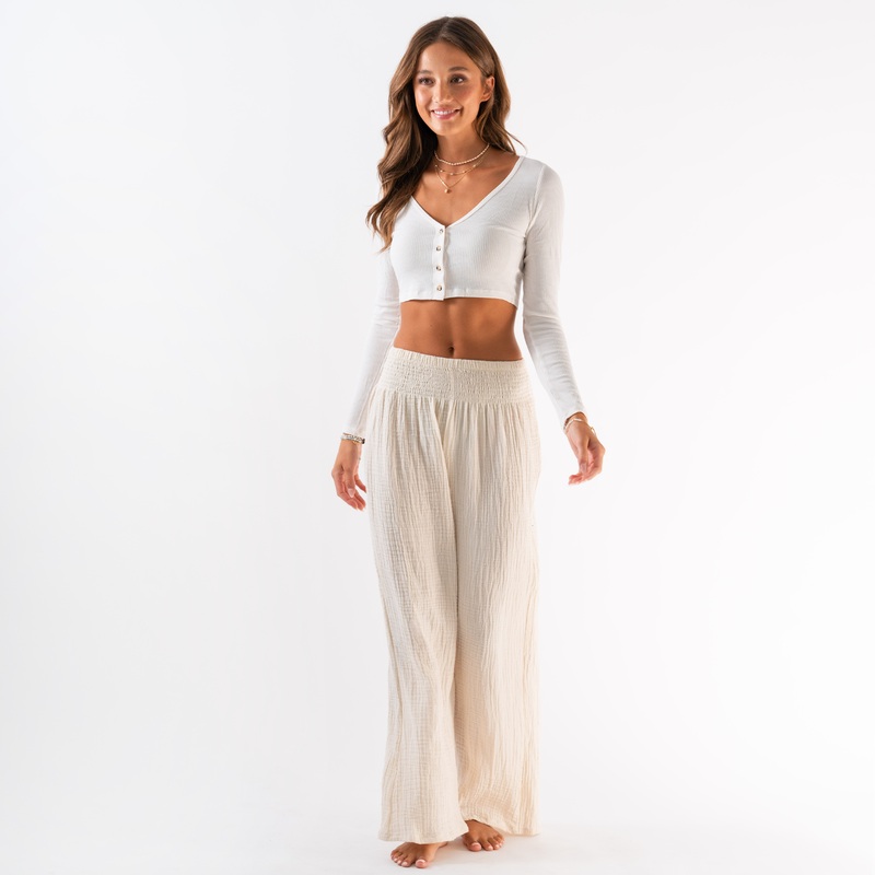 Lotus and Luna – Cream Wide Leg Cotton Pants S/M
