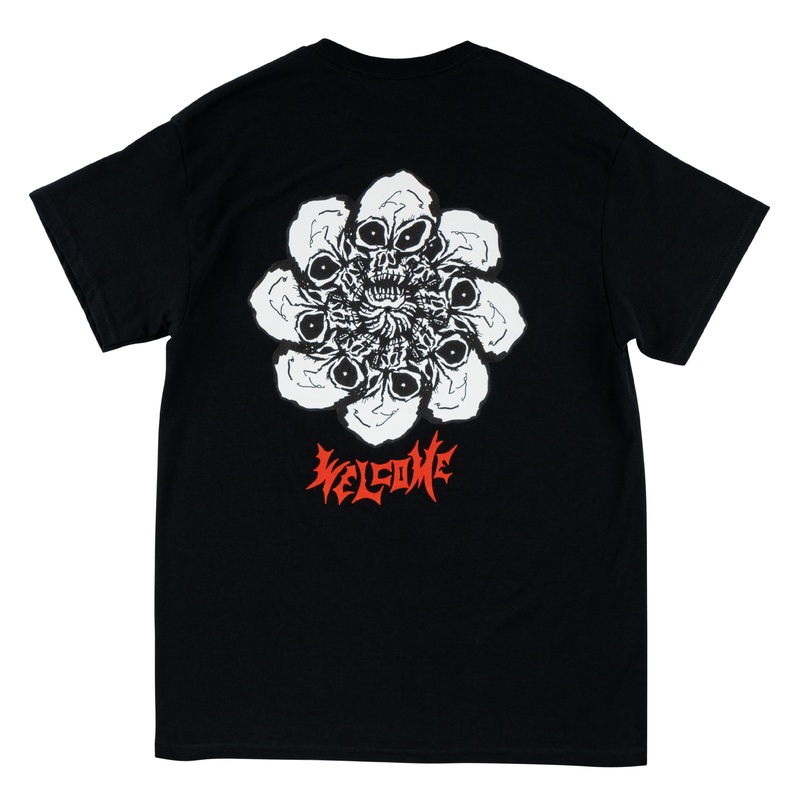 WELCOME SKULL FLOWER TEE BLACK MEDIUM