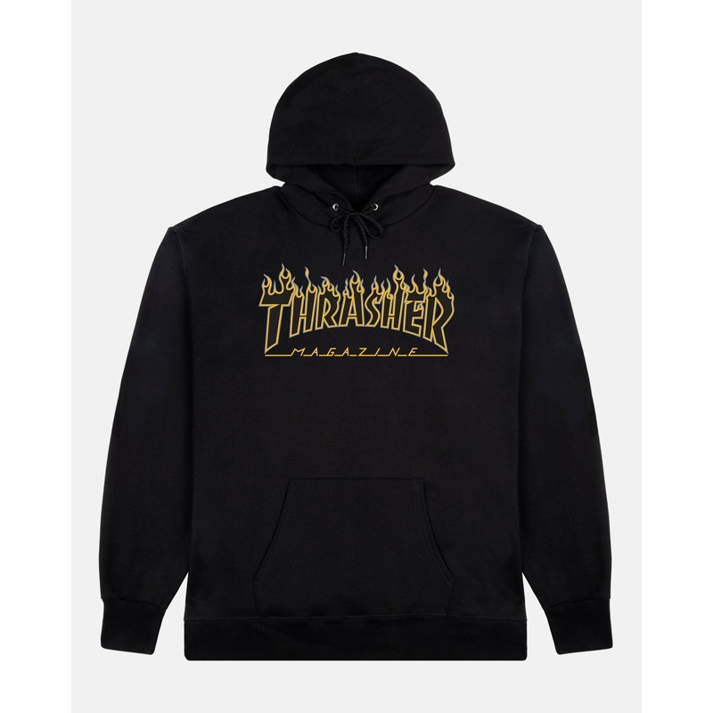 THRASHER FLAME LOGO HOOD BLACK/YELLOW SMALL