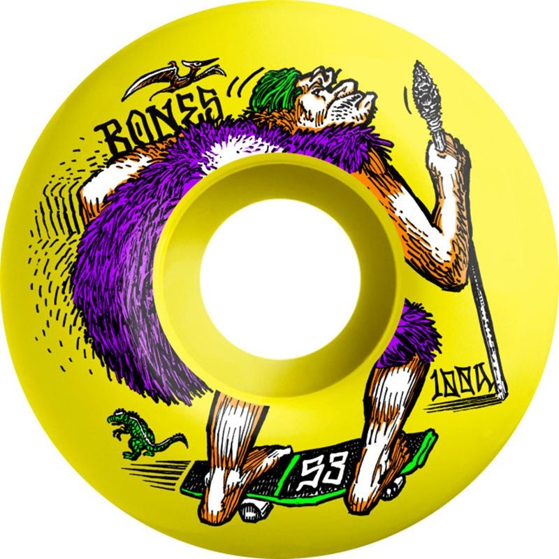 Bones 53mm 100a OG Formula NEONderthal V4 Wide 100,s Yellow Skateboard Wheels 4pk
