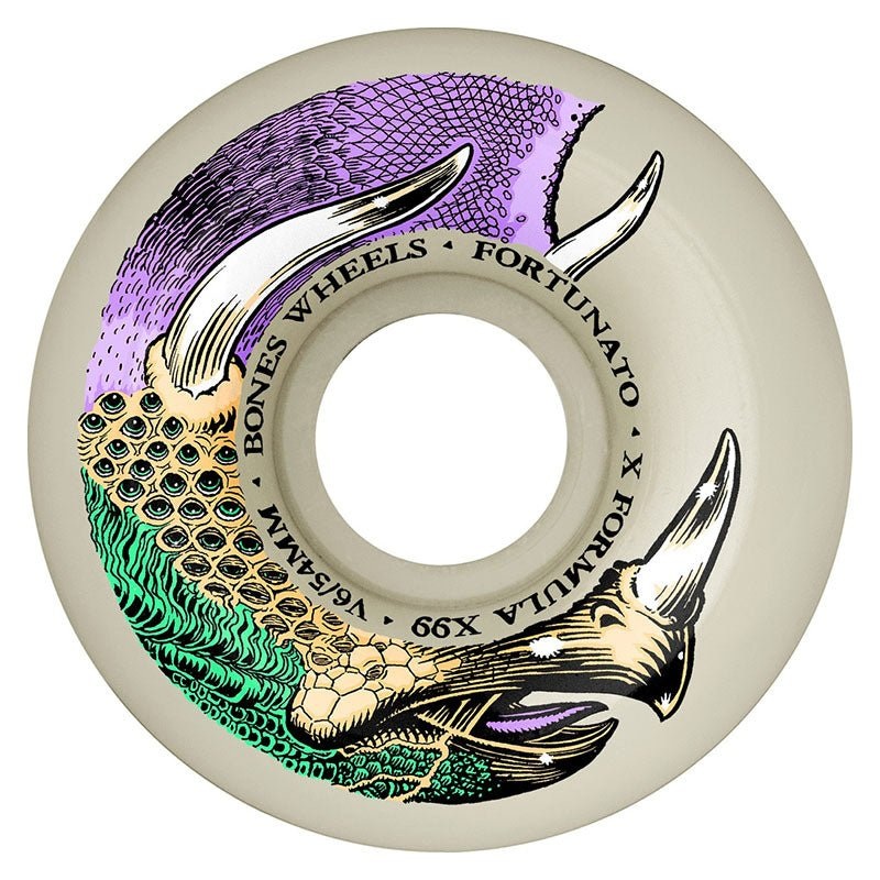 Bones 54mm 99a X-Formula Fortunato Dino-Sortas V6 Wide-Cut Skateboard Wheels 4pk