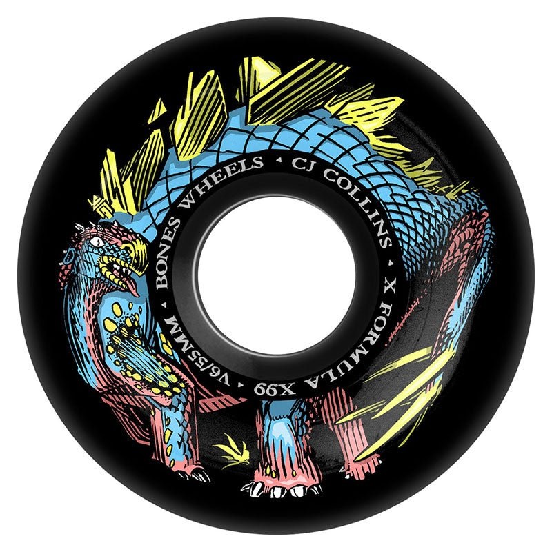 Bones 55mm 99a X-Formula Collins Dino-Sortas Black V6 Widecut Skateboard Wheels 4pk