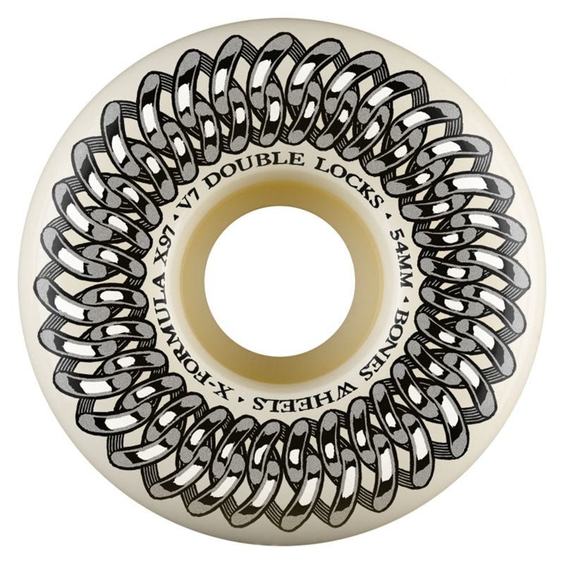 Bones 54mm 97a X-Formula Skateboard Wheels Double Lock V7 White Skateboard Wheels 4pk