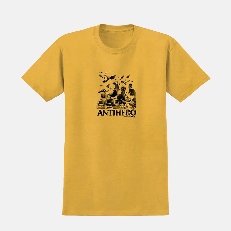 Anti Hero Skateboards – Pigeon Intelligence T-Shirt – Mustard / Black Small