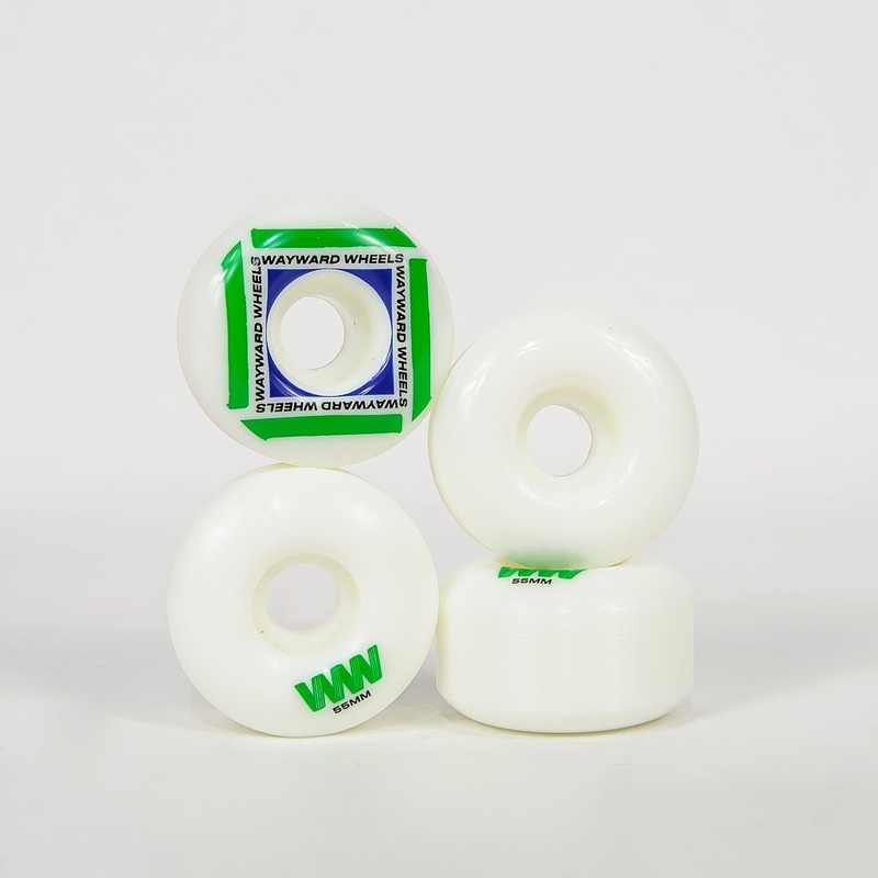 Wayward Wheels – 55mm (101a) H-Cut Waypoint Skateboard Wheels – White / Green