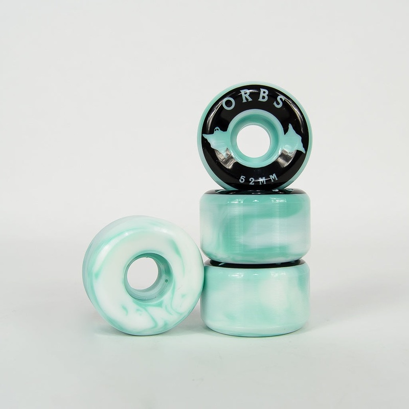 Welcome Skateboards – 52mm (99a) Orbs Specter Swirls Wheels – Teal / White