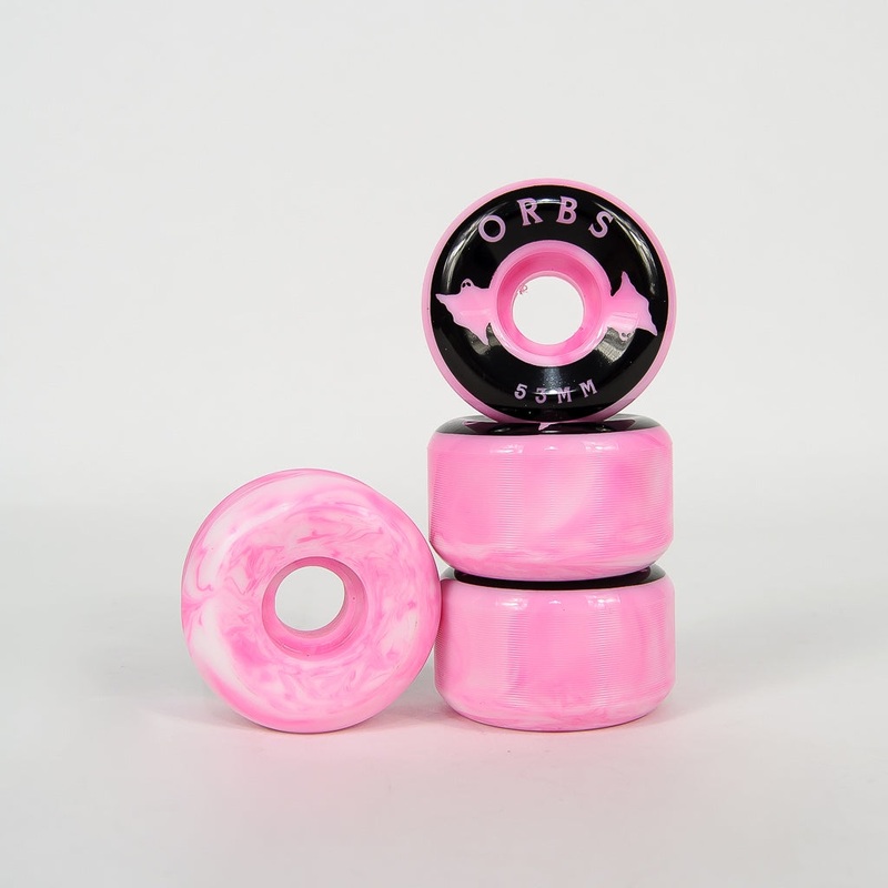 Welcome Skateboards – 53mm (99a) Orbs Specter Swirls Wheels – Pink / White