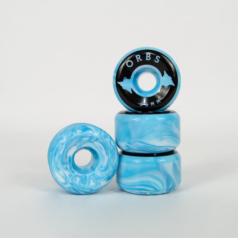Welcome Skateboards – 56mm (99a) Orbs Specter Swirls Wheels – Blue / White