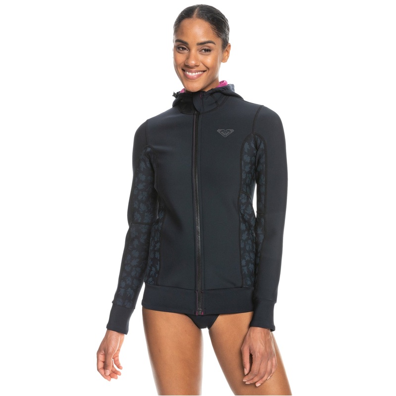 1mm Roxy Front-Zip Front Zip Paddle Jacket – Blk, Grey Shadows **1-2 WEEKS ** XS (2)