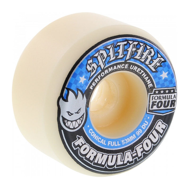 Spitfire Formula Four 53mm 99a CONICAL FULL WHT W/BLUE Skateboard Wheels 4pk