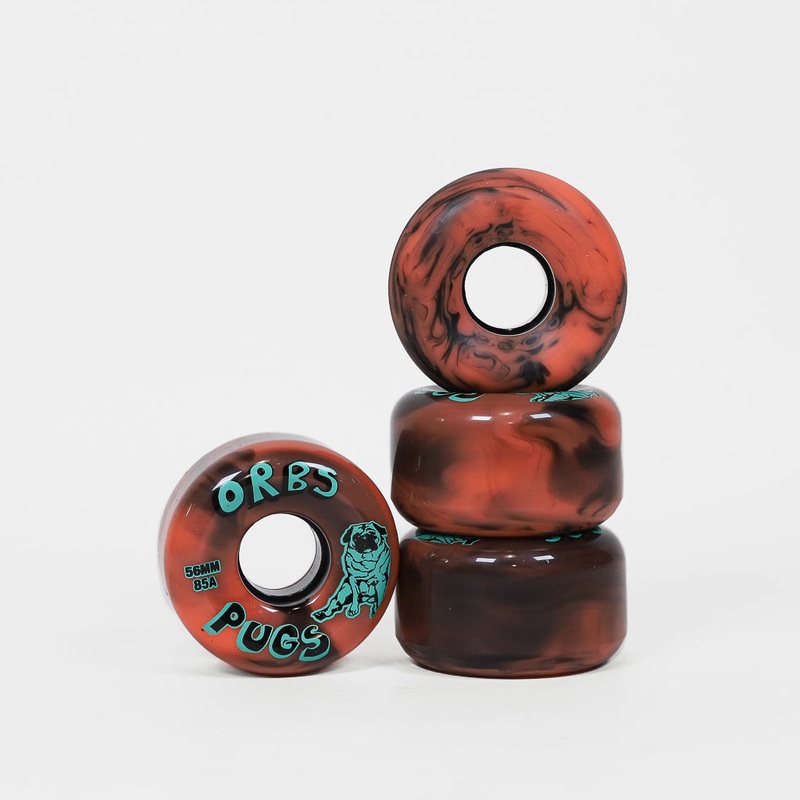 Welcome Skateboards – 56mm (85A) Orbs Pug Skateboard Wheels – Black / Coral