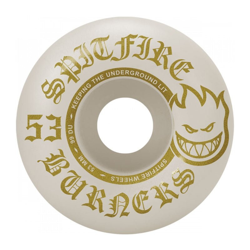 Spitfire Wheels 53mm 99a BURNERS WHITE/GOLD Skateboard Wheels 4pk