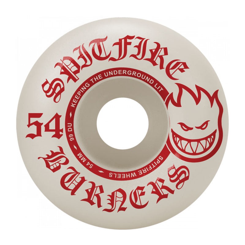 Spitfire Wheels  54mm 99a BURNERS WHITE/RED Skateboard Wheels 4pk