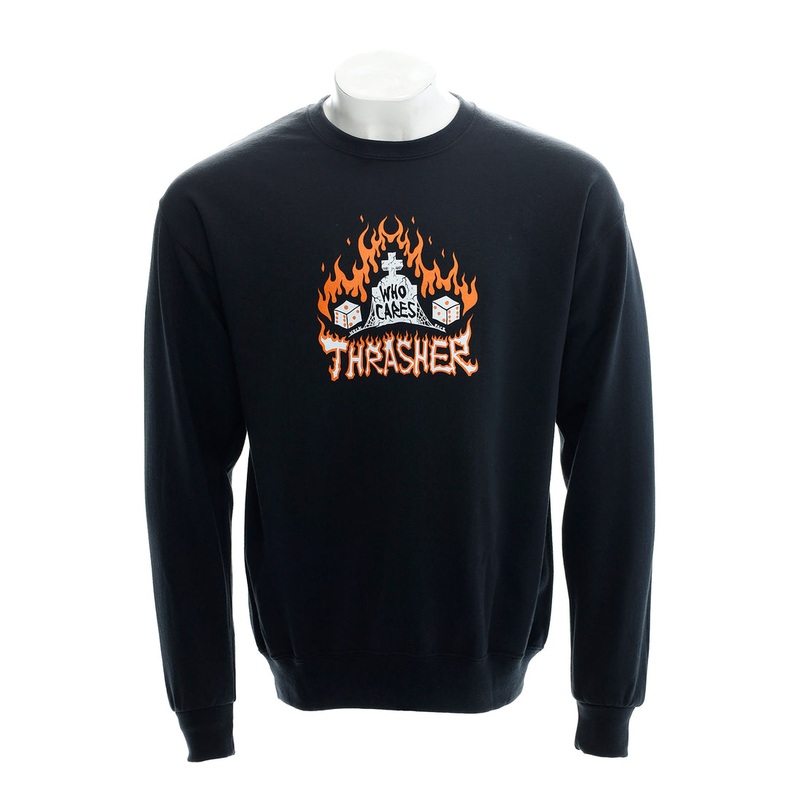 THRASHER WHO CARES BY NECKFACE CREWNECK BLACK MEDIUM