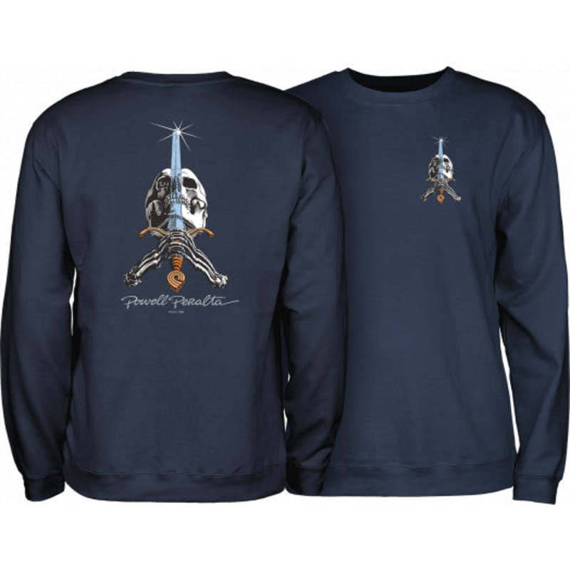 POWELL PERALTA CREWNECK – SKULL & SWORD MID-WEIGHT NAVY SMALL