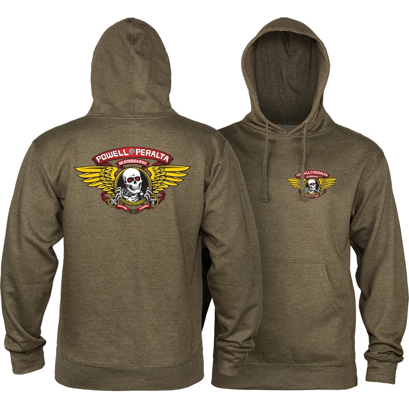 POWELL PERALTA SWEATER – WINGED RIPPER MID-WEIGHT HOOD ARMY HEATHER SMALL