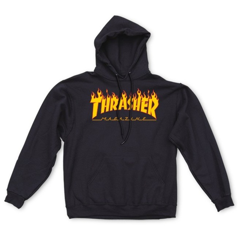 THRASHER FLAME LOGO HOOD BLACK SMALL