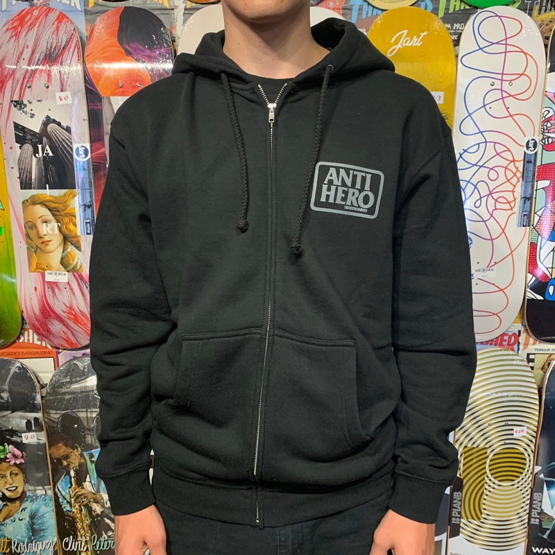 ANTIHERO RESERVE HOODED ZIP UP SWEATSHIRT BLACK/GREY MED