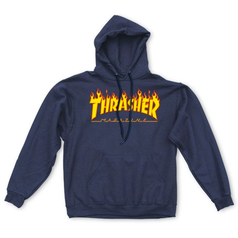 THRASHER FLAME LOGO HOOD NAVY SMALL