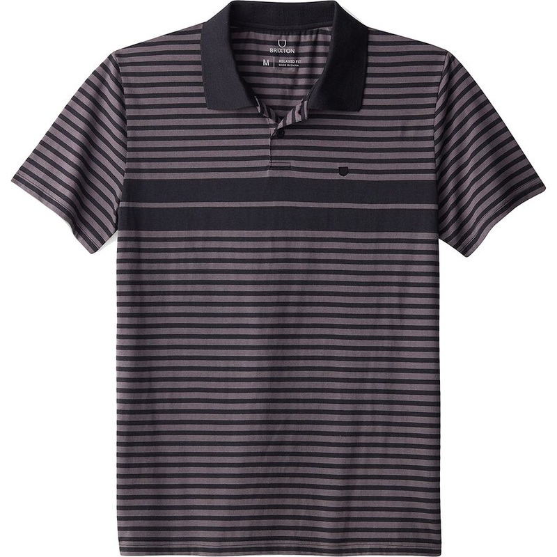 BRIXTON SHIELD STRIPE S/S POLO X KNIT – BLACK/CHARCOAL SMALL