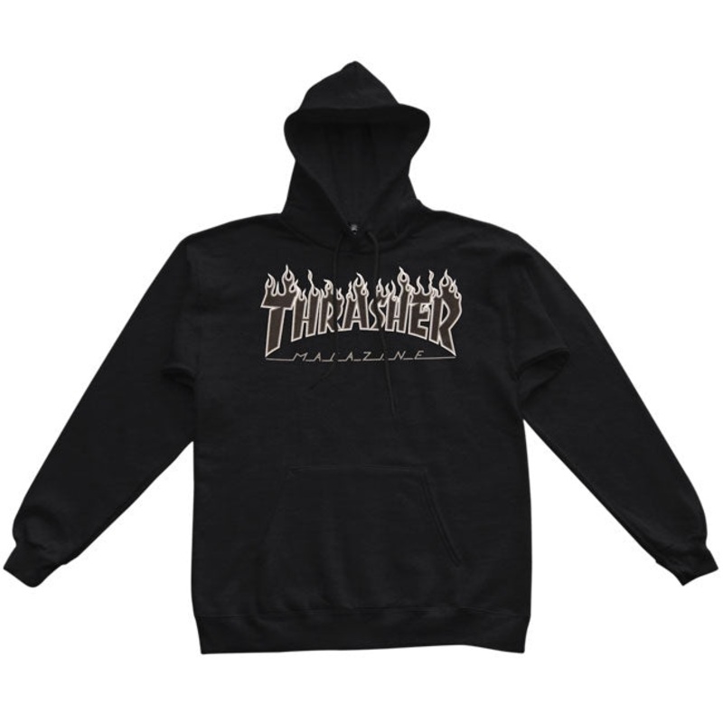 THRASHER FLAME LOGO HOOD BLACK/BLACK SMALL