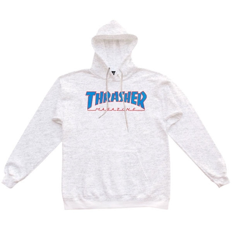 THRASHER FLAME LOGO HOOD OUTLINED ASH GREY SMALL