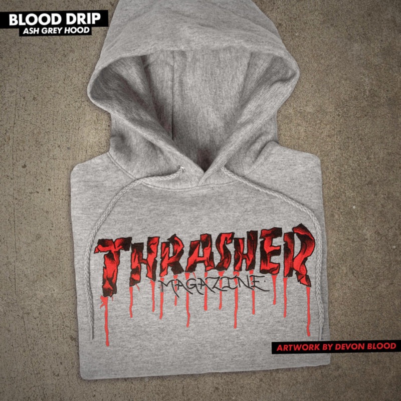 THRASHER SWEATER BLOOD DRIP HOOD GREY SMALL