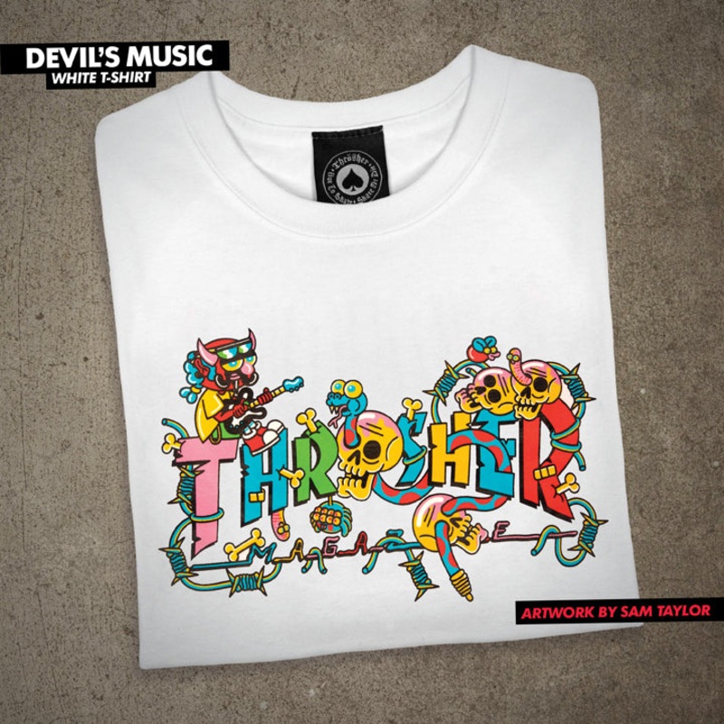THRASHER T-SHIRT DEVILS MUSIC WHITE SMALL